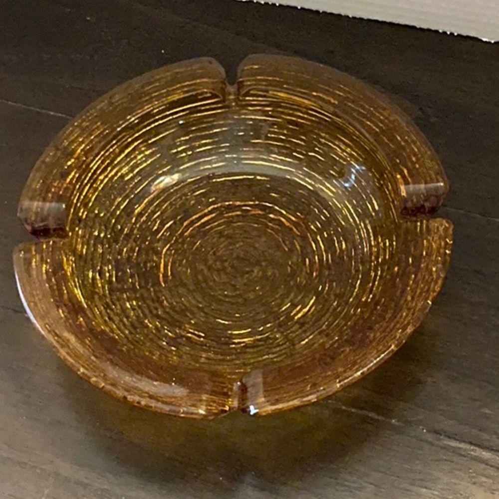 Vintage Achor Hocking Amber Gold Glass Ashtray